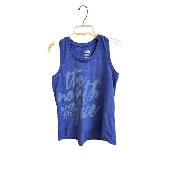 The North Face Blue Spellout Classic Fit Racerback Tank Top Activewear Medium - Picture 1 of 4